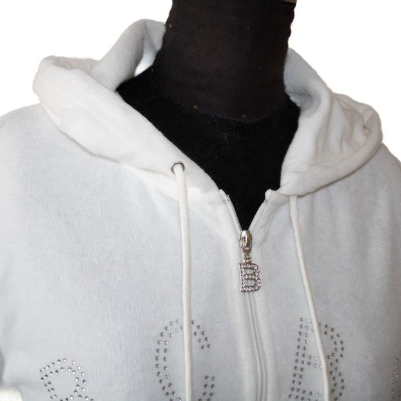 NWT BCBG MAXAZRIA Branded Logo Hoodie White Top L - Picture 1 of 8